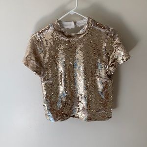 Arc nc. Gold sequins short sleeves top, Sz small